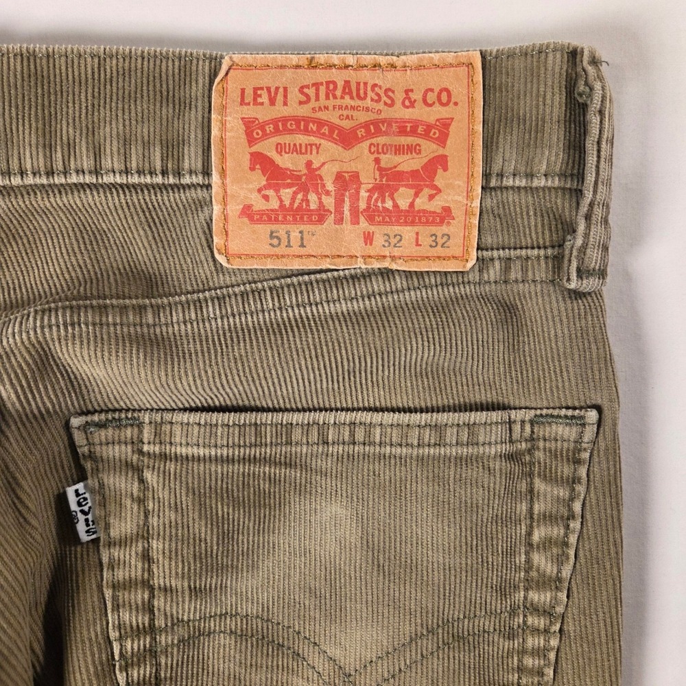 Levi's 511 Men's Slim Fit Corduroy Pants Khaki Green Tan Size 32x32 - Picture 3 of 10